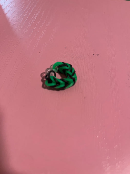 Green and black rubber band rings