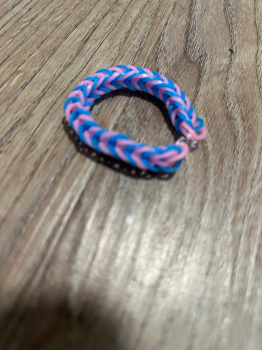 Light pink and blue rubber band bracelets