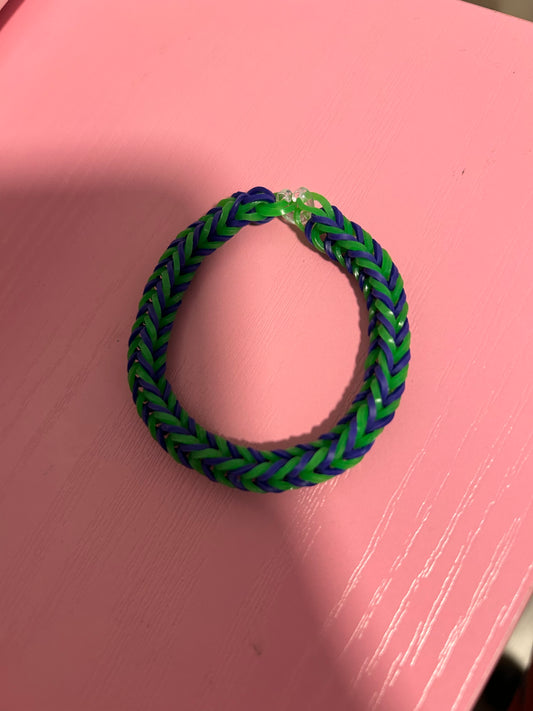 Green and royal blue rubber band bracelets